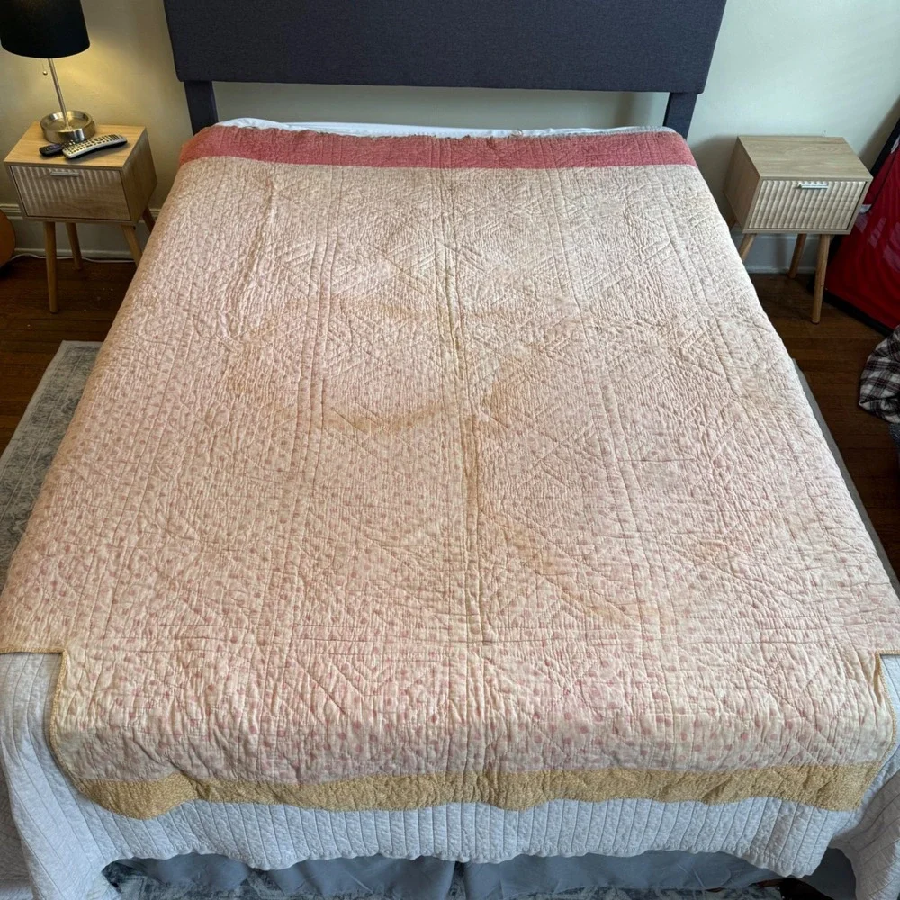 Antique Handmade 19th Century Patchwork Friendship Signature Quilt Calico 76x82